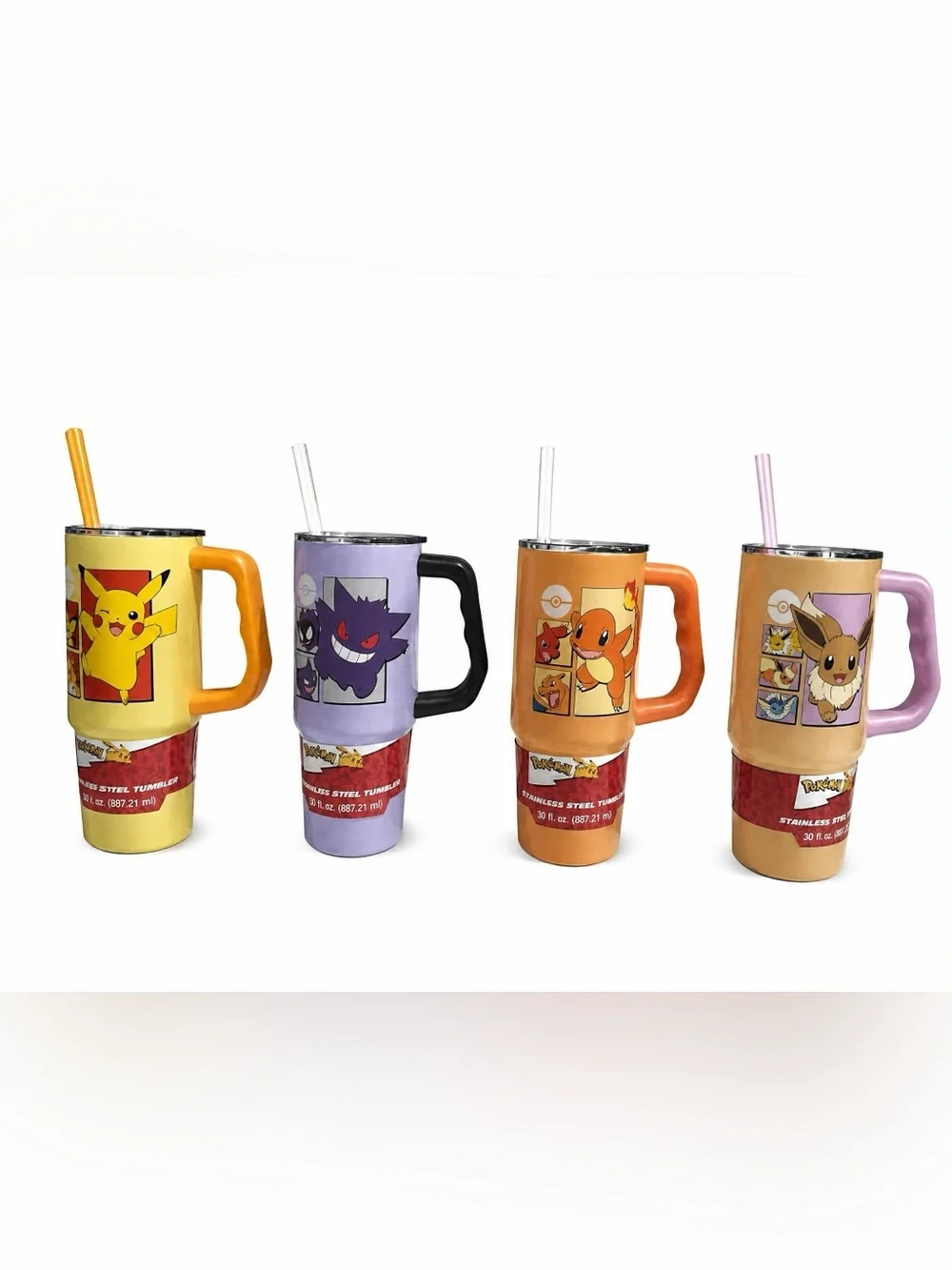 Pokémon 30oz Stainless Steel Tumbler set of 4 Pikachu Gengar Charizard Eevee